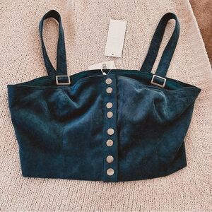 finders keepers anthro corduroy silver buckle snap button turquoise crop top